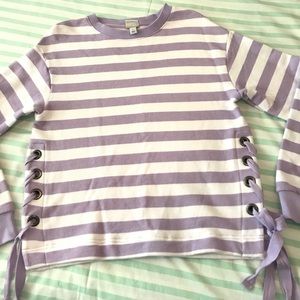 A New Day Purple White Stripe Sweater Side Ties